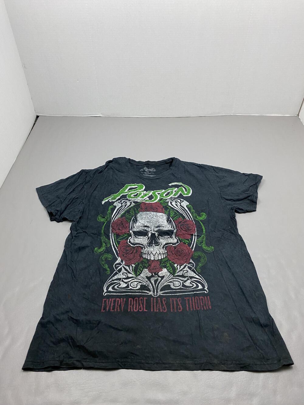 Poison Shirt Mens L Gray Skull Roses Every Rose Has Its Thorn Graphic Tee